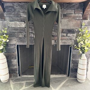 Pink Rose Green Cardigan Soft Knit Sweater